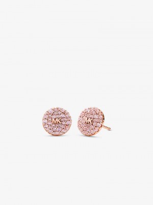 Michaelkors 14K Rose Gold-Plated Sterling Silver Colored Pavé Logo Stud Růžové Zlaté | SN-MK27778