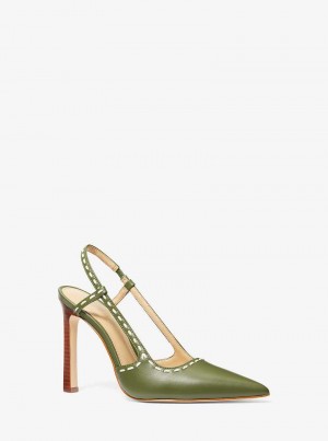 Michaelkors Alora Hand-Stitched Leather Olivy Zelené | SN-MK27642