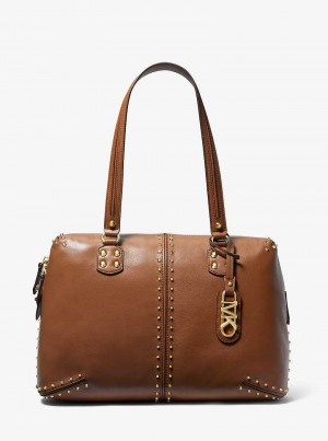 Michaelkors Astor Large Studded Leather Hnědé | SN-MK27049