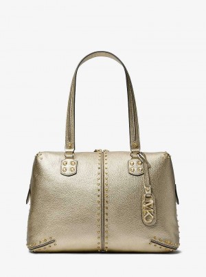 Michaelkors Astor Large Studded Metallic Leather Zlaté | SN-MK27098