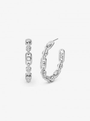 Michaelkors Astor Medium Precious Metal-Plated Brass Link Hoop Stříbrné | SN-MK27770