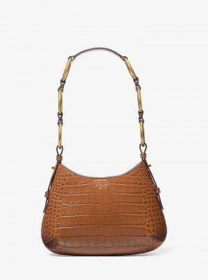 Michaelkors Bardot Mini Crocodile Embossed Patent Leather Hnědé | SN-MK27094
