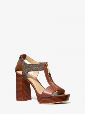 Michaelkors Berkley Empire Signature Logo and Leather Block Hnědé | SN-MK27609