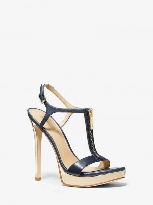 Michaelkors Berkley Leather and Metallic Stiletto Tmavě Blankyt | SN-MK27559