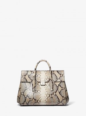 Michaelkors Campbell Large Python Embossed Leather Béžový | SN-MK27386