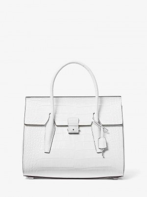 Michaelkors Campbell Medium Crocodile Embossed Leather Bílé | SN-MK27370
