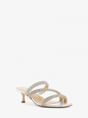 Michaelkors Celia Embellished Metallic Kitten Stříbrné | SN-MK27488