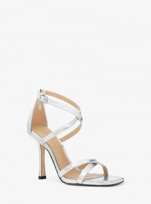 Michaelkors Celia Metallic Snake Embossed Leather Stříbrné | SN-MK27572