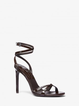 Michaelkors Chrissy Crocodile Embossed Leather Čokolády | SN-MK27553