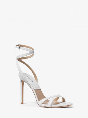 Michaelkors Chrissy Crocodile Embossed Leather Bílé | SN-MK27656