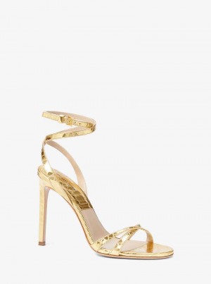 Michaelkors Chrissy Metallic Python Embossed Leather Zlaté | SN-MK27541