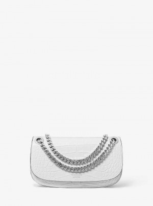 Michaelkors Christie Mini Crocodile Embossed Leather Bílé | SN-MK27089