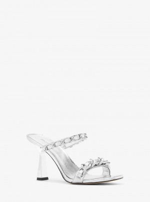 Michaelkors Clara Embellished Metallic Snake Embossed Leather Stříbrné | SN-MK27602