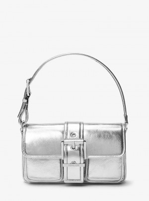 Michaelkors Colby Medium Metallic Leather Stříbrné | SN-MK26959