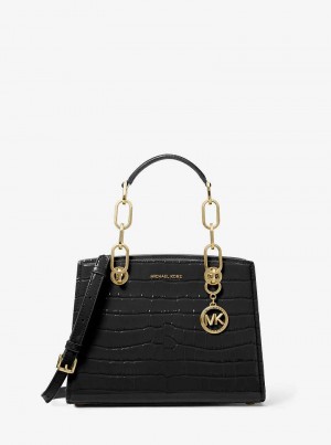 Michaelkors Cynthia Small Crocodile Embossed Leather Černé | SN-MK27318