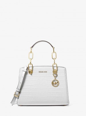 Michaelkors Cynthia Small Crocodile Embossed Leather Bílé | SN-MK27319