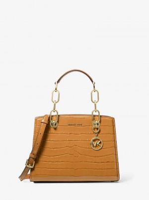 Michaelkors Cynthia Small Crocodile Embossed Leather Hnědé | SN-MK27320