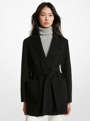 Michaelkors Double Faced Wool Blend Belted Černé | SN-MK26587