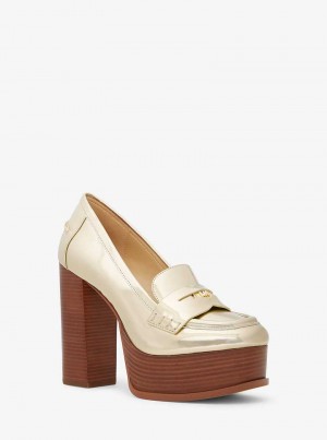 Michaelkors Eden Metallic Leather Platform Zlaté | SN-MK27630
