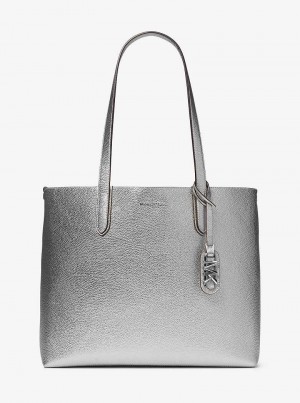 Michaelkors Eliza Extra-Large Metallic Pebbled Leather Stříbrné | SN-MK26900