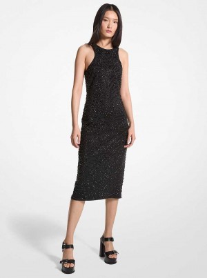 Michaelkors Embellished Zebra Scuba Midi Černé | SN-MK26737