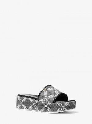 Michaelkors Ember Empire Logo Jacquard Platform Černé Bílé | SN-MK27567