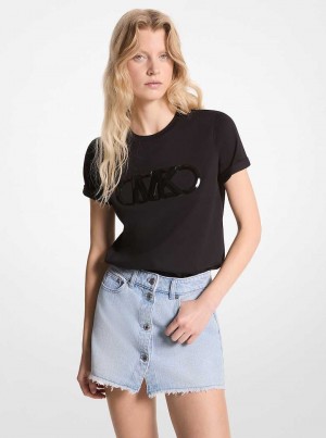 Michaelkors Empire Logo Organic Cotton Jersey T-Shirt Černé | SN-MK26515