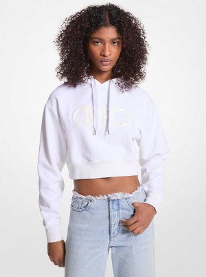 Michaelkors Empire Logo Organic Cotton Terry Cropped Hoodie Bílé | SN-MK26516