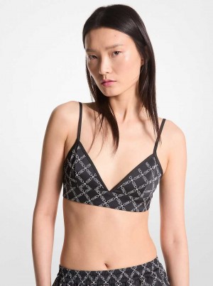 Michaelkors Empire Logo Print Satin Bra Top Černé Bílé | SN-MK26504