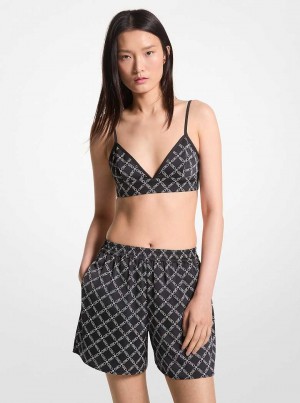 Michaelkors Empire Logo Print Satin Černé Bílé | SN-MK26548