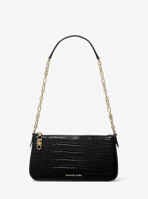 Michaelkors Empire Medium Crocodile Embossed Leather Chain-Link Černé | SN-MK26970