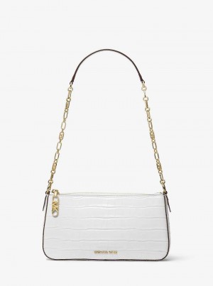 Michaelkors Empire Medium Crocodile Embossed Leather Chain-Link Bílé | SN-MK26971