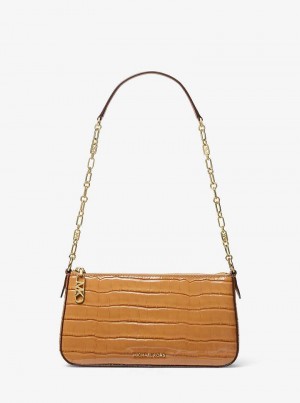 Michaelkors Empire Medium Crocodile Embossed Leather Chain-Link Hnědé | SN-MK26972