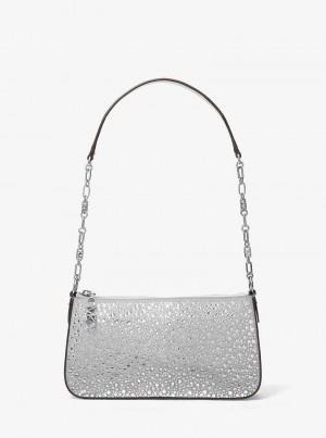 Michaelkors Empire Medium Embellished Suede Chain-Link Stříbrné | SN-MK26978