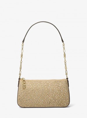 Michaelkors Empire Medium Embellished Suede Chain-Link Zlaté | SN-MK26979