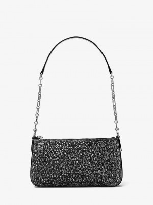 Michaelkors Empire Medium Embellished Suede Chain-Link Černé | SN-MK27144