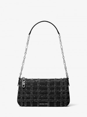 Michaelkors Empire Medium Frayed Denim Chain-Link Černé | SN-MK27009
