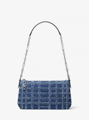 Michaelkors Empire Medium Frayed Denim Chain-Link Blankyt | SN-MK27010