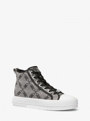 Michaelkors Evy Empire Logo Jacquard High-Top Béžový Černé | SN-MK27453