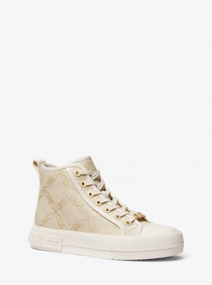 Michaelkors Evy Metallic Empire Logo Jacquard High-Top Zlaté Béžový | SN-MK27454