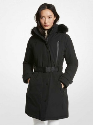 Michaelkors Faux Fur Trim Belted Černé | SN-MK26646