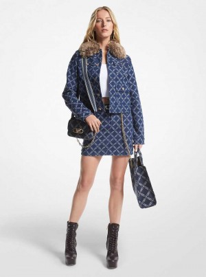 Michaelkors Faux Fur Trim Empire Logo Jacquard Denim Utility Černé | SN-MK26619