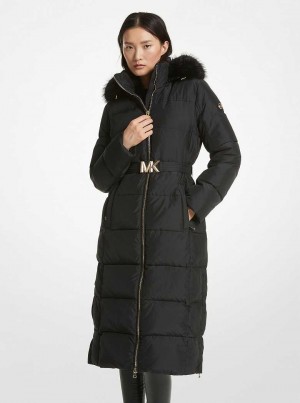 Michaelkors Faux Fur Trim Quilted Černé | SN-MK26611