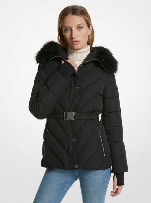 Michaelkors Faux Fur Trim Quilted Černé | SN-MK26623