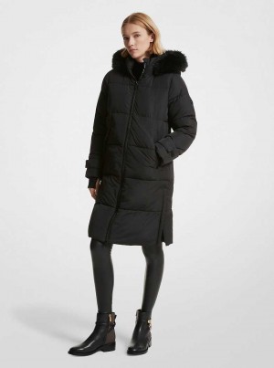 Michaelkors Faux Fur Trim Quilted Černé | SN-MK26624