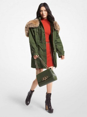 Michaelkors Faux Fur Trim Stretch Cotton Tmavě Zelene | SN-MK26612