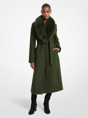 Michaelkors Faux Fur Trim Wool Blend Tmavě Zelene | SN-MK26614