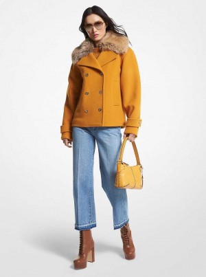 Michaelkors Faux Fur Trim Wool Blend Tmavě Žluté | SN-MK26637