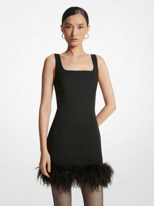 Michaelkors Feather Trim Stretch Crepe Shift Černé | SN-MK26728