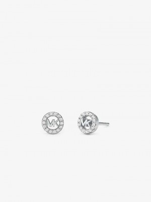 Michaelkors Fulton Precious-Metal Plated Sterling Silver Pavé Logo Charm Stud Stříbrné | SN-MK27764